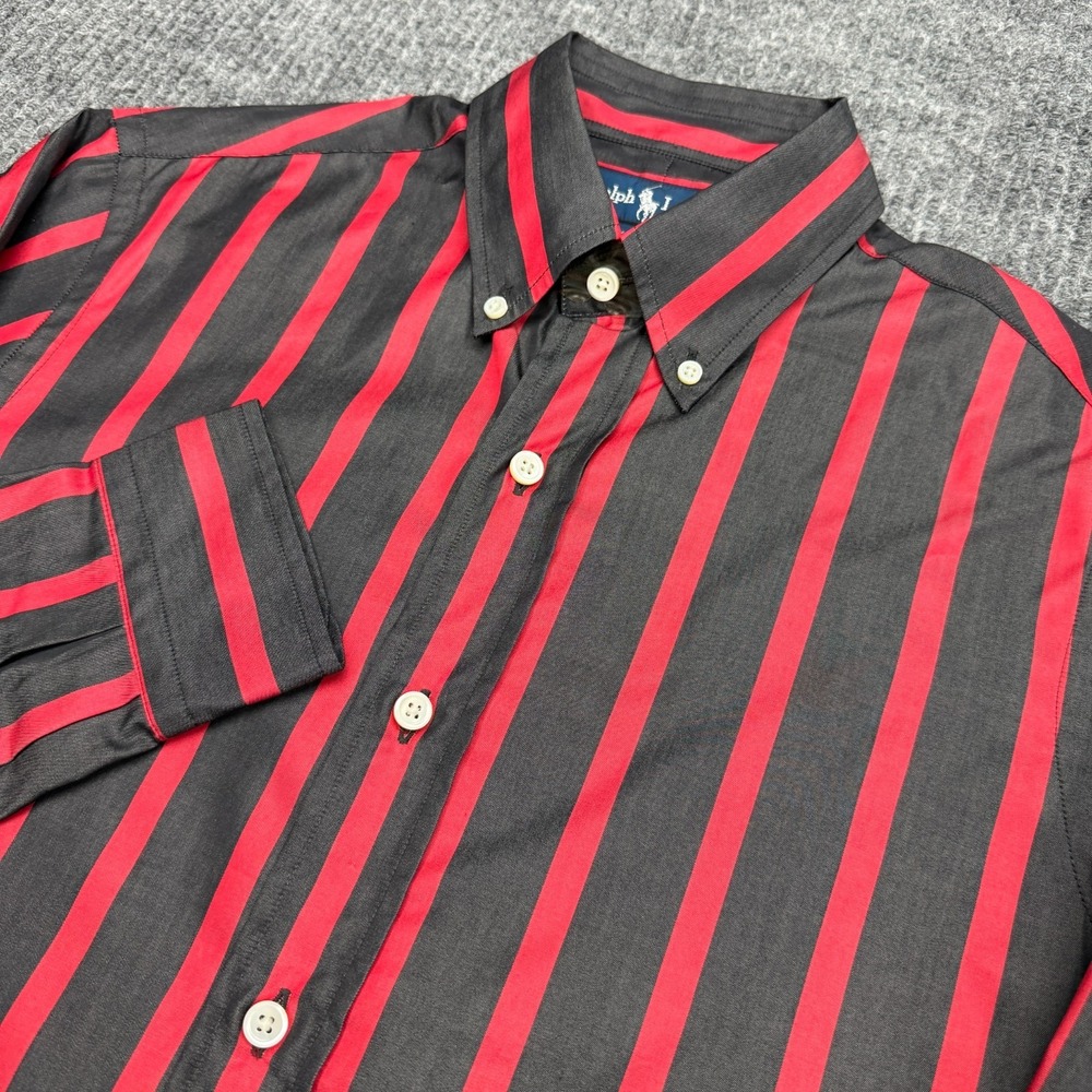 Vintage Ralph Lauren Shirt Mens S Black Red Striped Button Down Made In Italy
